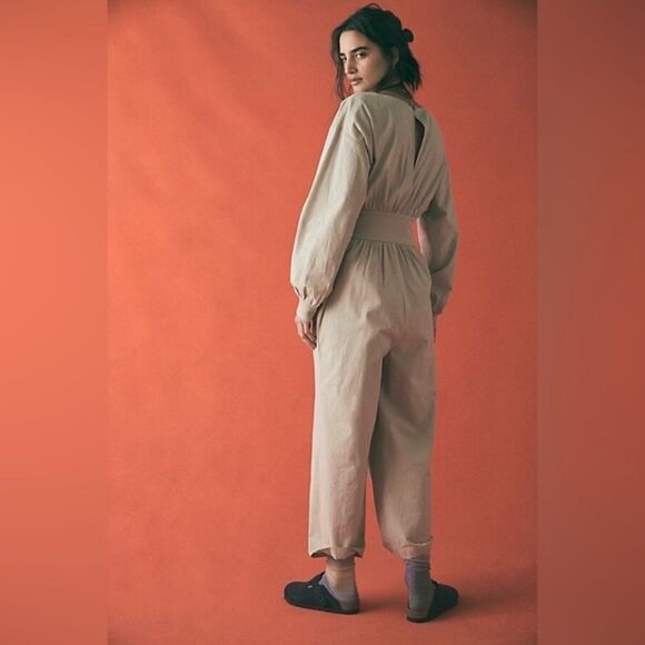 NWOT Free people Endless Summer Sonika Jumpsuit cotton long sleeve Sz XS Tan - Picture 3 of 11